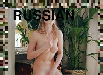 masturbación, ruso, con-los-dedos, rubia, a-solas, espectacular