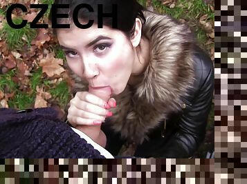 Czech teen Lady D spreads her legs for fucking on the hood of car