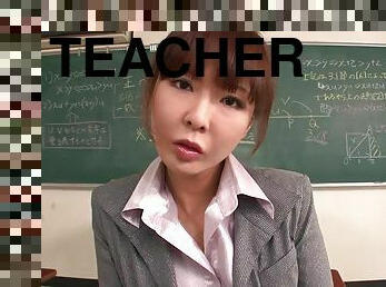 Teacher helps a well-hung student to focus on the lesson