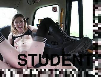 orgasme, student, hardcore, gal, bil, blond, riding, cowgirl