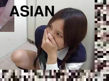 asiático, peluda, masturbación, público, colegiala-schoolgirl, adolescente, japonés, cámara, voyeur, bragas