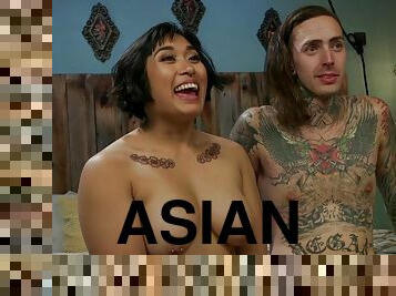 asiatique, gros-nichons, mamelons, gode-ceinture, jouet, bdsm, esclave, gode, fétiche, bondage