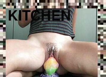sexually attractive babe uses a dildo on kitchen floor - amateur porn intercourse