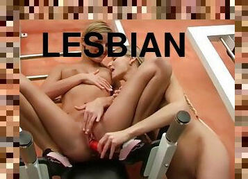 lesbiana, consolador, gimnasio