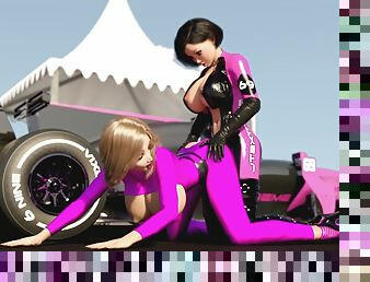 Lesbian futanari babes having coitus in a sportcar racing