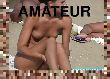 nudisti, fichette, amatoriali, ragazze-giovani, videocamera, spiaggia, scene-rubate, voyeur, tettine