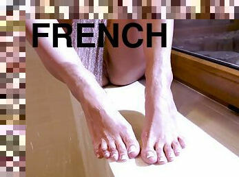 hardcore, française, pieds, baisers, ejaculation, fétiche, branlette-avec-les-pieds
