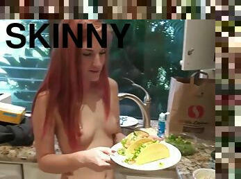 Skinny nude teen Nina Nirvana cooks for her BF