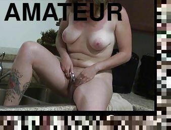 gros-nichons, chatte-pussy, amateur, mature, milf, maison, maman, cuisine, naturel, gros-seins