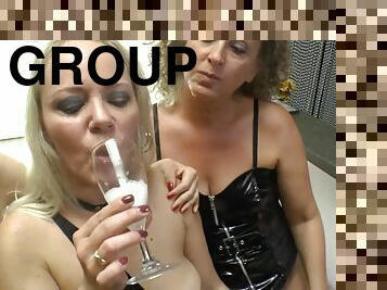 Blonde Babes Eat Cum After Sucking And Fucking Huge Cocks