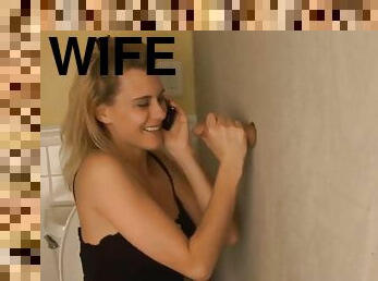 Wife Sucking Male Stick in public restroom Gloryhole