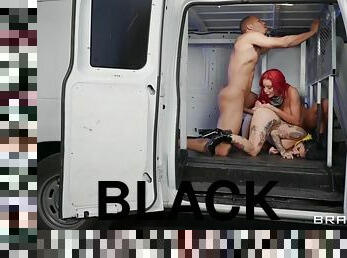 Female kidnapers Joanna and Nicolette fuck a black guy in a van