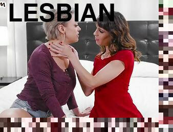 Lesbian busty milf rims and licks pussy of high heels gf