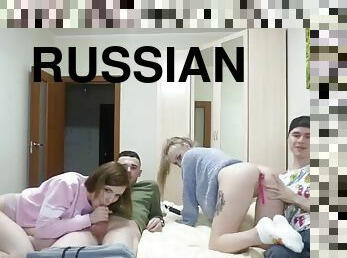 Hot Russian Teen Orgy - real amateur students have foursome in the dorm room