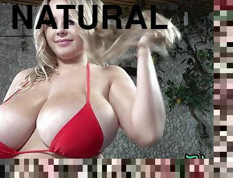 Curvy PAWG girlfriend with big natural tits teasing in red bikini