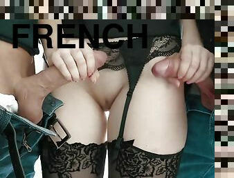 French Girls Do It Better - sexy brunette babe in stockings takes 2 big dicks in threesome