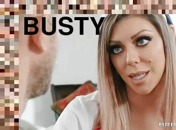 Amoral busty nurse Karma RX hooks up with big-dicked lad