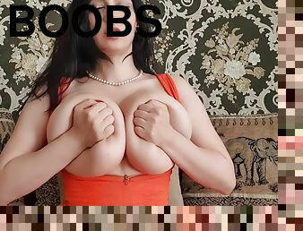 gros-nichons, monstre, naturel, webcam, gros-seins, seins, solo, brunette, réalité