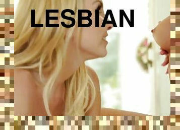 lesbienne, pornstar, blonde, par-voie-orale, talons-hauts, petits-seins