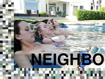 udendørs, fest, amatør, pikslikkeri, teenager, hardcore, gruppesex-groupsex, spion, pool, bikini