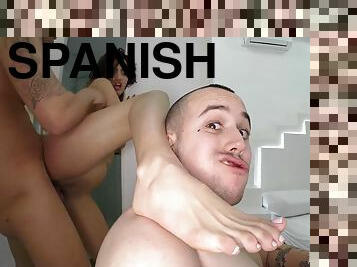 latiner, trekanter, sperm, knepning-fucking, smuk, spansk, eksotisk, realitet