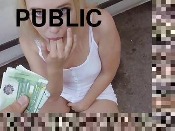 Young minx Samantha Rone fucks for money in public