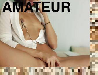 mastürbasyon-masturbation, amatör, genç, web-kamerası, tek-kişilik, esmer-kadın, muziplik