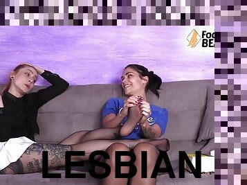 Two lesbians worship each others feet and then move on to French kissing