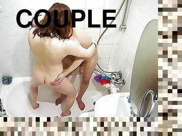 Awesome young couple enjoy a hard fuck in the shower room