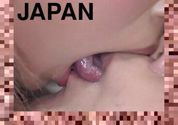 asiático, lésbicas, japonesa, beijando, engraçado, erotico