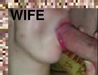 Slut wife spunked on by hubby and friend