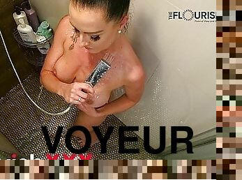 baignade, pornstar, cam, voyeur, point-de-vue, fétiche, douche, solo, brunette