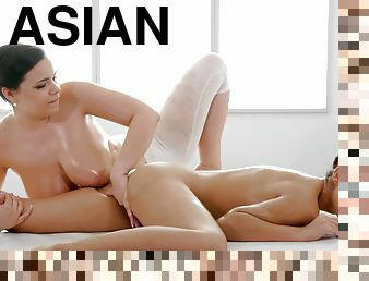 asiatique, gros-nichons, chatte-pussy, lesbienne, massage, baisers, européenne, euro, naturel, mignonne