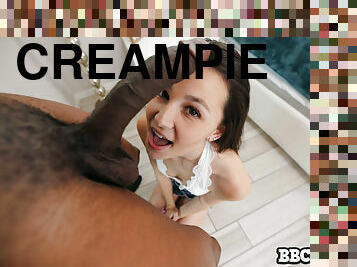 From Popular Dating App to Creampie Cumshot - young brunette Liz Jordan in interracial scene