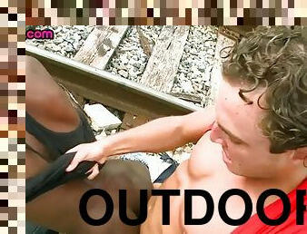 BBC Bottom loves doggy style outdoor anal fuck