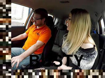 Tutor lures busty cutie into the backseat to fuck her hard