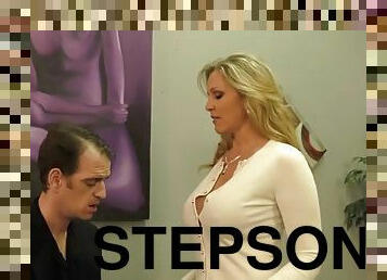 Julia Ann gives a handjob until her stepsons sin runs out!