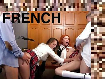 Kinky french teens group sex party