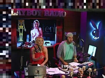 Topless blonde radio host chats with sexy chicks