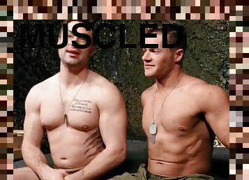 Sexy muscle studs fuck hard in the barracks