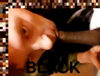 Sucking big black cock cum on her face and mouth