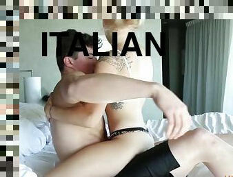 Tiny blonde tatted teen can fuck! takes on italian big dick