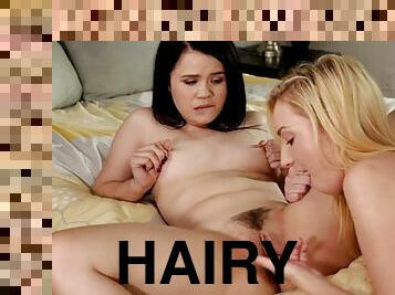 Two hairy lesbians licking each other wet quims