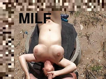 gros-nichons, en-plein-air, milf, joufflue, bout-a-bout, lait, brunette