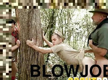 ScoutBoys - Scoutmaster gets rough fucked and sucked in the woods by 2 scouts