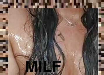 mandi, payudara-besar, amatir, jenis-pornografi-milf, ibu, pengasuh-bayi, mandi-shower, seorang-diri