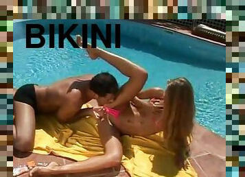 sarışın, havuz, bikini