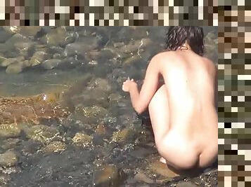 nudista, al-aire-libre, cámara, playa, voyeur, novia, oculto