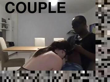 Interracial couple fucking at home