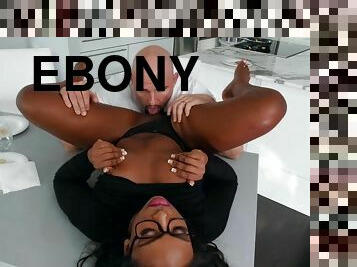 Horny ebony slut gets a white man to ruin her pussy